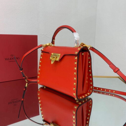 Replica Valentino 71000 Small Rockstud Alcove Handbag In Grainy Calfskin XW2B0J71 Red 3