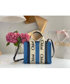 Replica Chloe 385E6690U Small Woody Tote Bag Blue