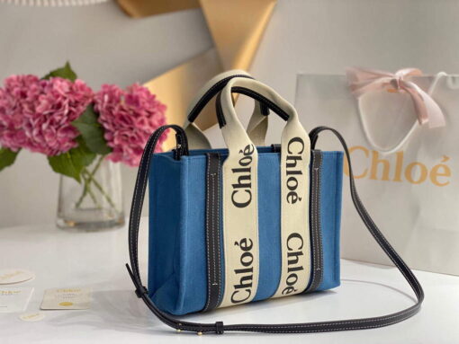 Replica Chloe 385E6690U Small Woody Tote Bag Blue 3