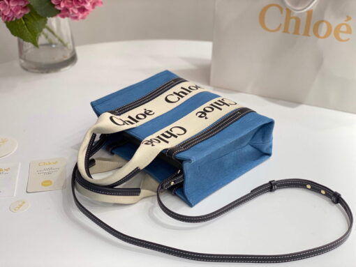 Replica Chloe 385E6690U Small Woody Tote Bag Blue 5