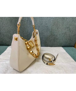 Replica Valentino V0570 Stud Sign Grainy Calfskin Hobo Bag Light Ivory