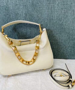 Replica Valentino V0570 Stud Sign Grainy Calfskin Hobo Bag Light Ivory 2