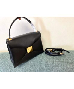 Replica Valentino WB0K58ILK Medium One Stud Grainy Calfskin Handbag Black