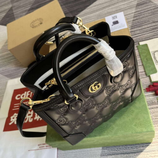 Replica Gucci 728309 GG Matelassé Mini Top Handle Bag Black 6