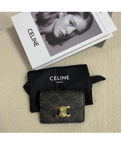 Replica Celine 10I583 Card Holder With Flap Triomphe In Triomphe Canvas Tan