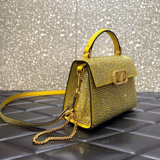 Replica Valentino 1W2B0G97TZA0FO Vsling Mini Handbag With Sparkling Embroidery Yellow 2