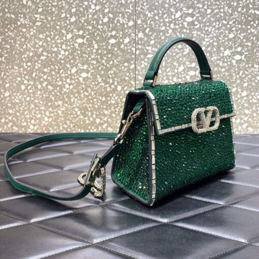 Replica Valentino 1W2B0G97TZA0FO Vsling Mini Handbag With Sparkling Embroidery Green 3