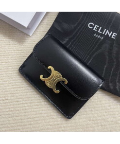 Replica Celine 10I583 Card Holder With Flap Triomphe In Shiny Calfskin Black