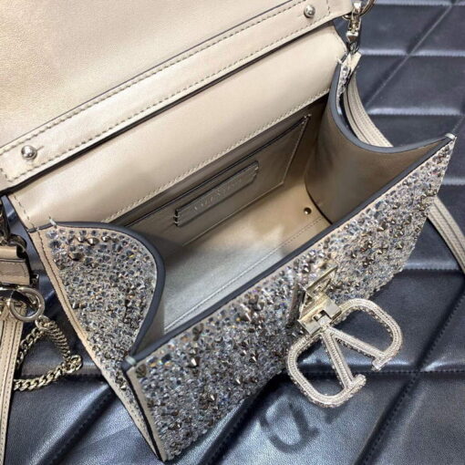 Replica Valentino 1W2B0G97TZA0FO Vsling Mini Handbag With Sparkling Embroidery Pearl Gray 7