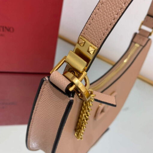 Replica Valentino 1W2P0W19RQR Mini Vlogo Signature Grainy Calfskin Hobo Bag Light Pink 4