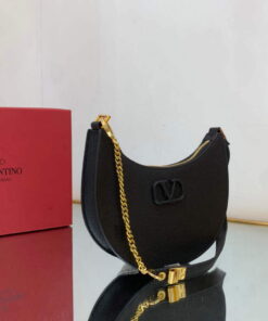 Replica Valentino 1W2P0W19RQR Mini Vlogo Signature Grainy Calfskin Hobo Bag Black 2