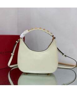 Replica Valentino WB0K69EIM Stud Sign Calfskin Hobo Bag Light Ivory