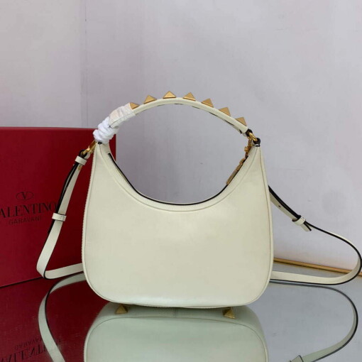 Replica Valentino WB0K69EIM Stud Sign Calfskin Hobo Bag Light Ivory