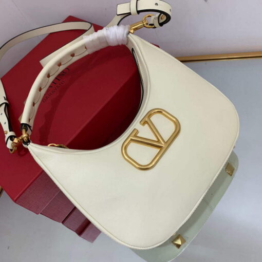 Replica Valentino WB0K69EIM Stud Sign Calfskin Hobo Bag Light Ivory 3