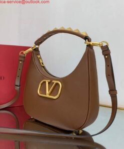 Replica Valentino WB0K69EIM Stud Sign Calfskin Hobo Bag Brown 2