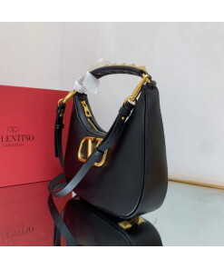 Replica Valentino WB0K69EIM Stud Sign Calfskin Hobo Bag Black