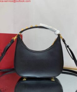 Replica Valentino WB0K69EIM Stud Sign Calfskin Hobo Bag Black 2