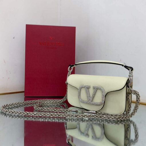 Replica Valentino WB0K53ZXL Star diamond Locò Small Shoulder Bag in Calfskin Light Ivory 2