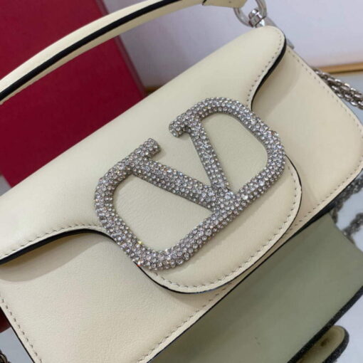 Replica Valentino WB0K53ZXL Star diamond Locò Small Shoulder Bag in Calfskin Light Ivory 3