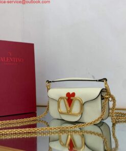 Replica Valentino WB0K53ZXL Locò Small Shoulder Bag in Calfskin Light Ivory red 2