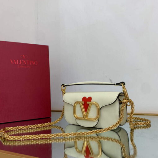 Replica Valentino WB0K53ZXL Locò Small Shoulder Bag in Calfskin Light Ivory red 2