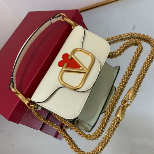 Replica Valentino WB0K53ZXL Locò Small Shoulder Bag in Calfskin Light Ivory red 3