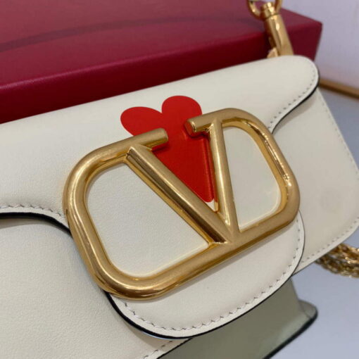 Replica Valentino WB0K53ZXL Locò Small Shoulder Bag in Calfskin Light Ivory red 4