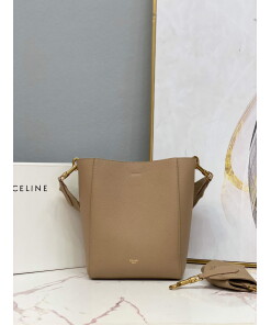 Replica Celine 178303 Sangle Small Bucket Bag in Soft Grained Calfskin Apricot