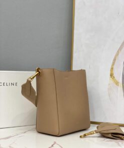 Replica Celine 178303 Sangle Small Bucket Bag in Soft Grained Calfskin Apricot 2