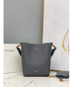 Replica Celine 178303 Sangle Small Bucket Bag in Soft Grained Calfskin Gray