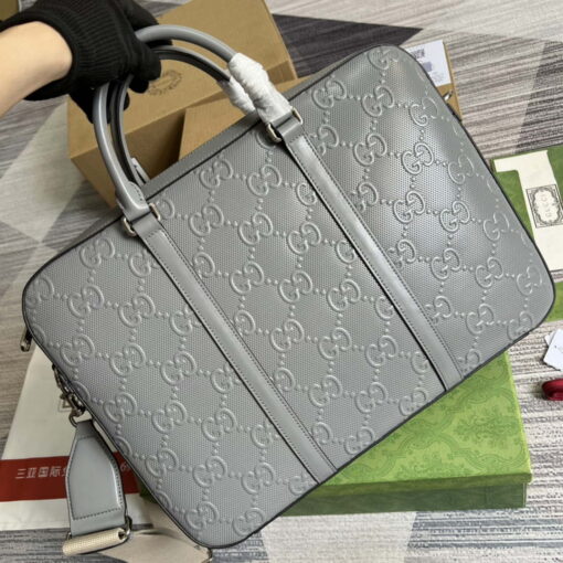 Replica Gucci 658573 Men's GG embossed briefcase Bag Gray 2