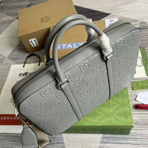 Replica Gucci 658573 Men's GG embossed briefcase Bag Gray 3