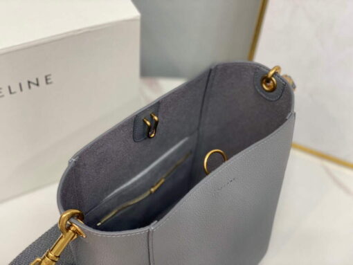 Replica Celine 178303 Sangle Small Bucket Bag in Soft Grained Calfskin Gray 8