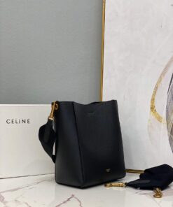 Replica Celine 178303 Sangle Small Bucket Bag in Soft Grained Calfskin Black 2