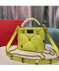 Replica Valentino 0097S Small Roman Stud The Handle Bag In Nappa Yellow