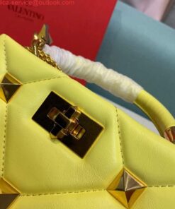 Replica Valentino 0097S Small Roman Stud The Handle Bag In Nappa Yellow 2