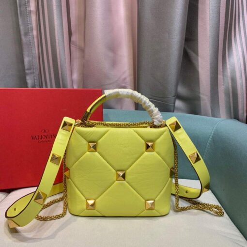 Replica Valentino 0097S Small Roman Stud The Handle Bag In Nappa Yellow 3