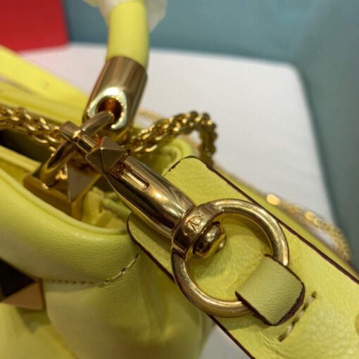 Replica Valentino 0097S Small Roman Stud The Handle Bag In Nappa Yellow 5