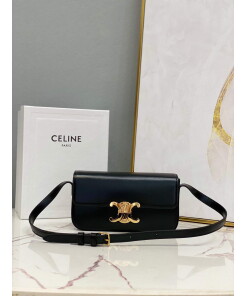 Replica Celine 194143 Triomphe Shoulder Bag in Natural Calfskin Black