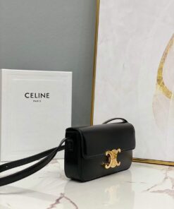 Replica Celine 194143 Triomphe Shoulder Bag in Natural Calfskin Black 2