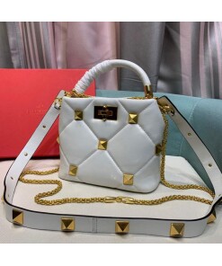 Replica Valentino 0097S Small Roman Stud The Handle Bag In Nappa White