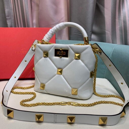 Replica Valentino 0097S Small Roman Stud The Handle Bag In Nappa White