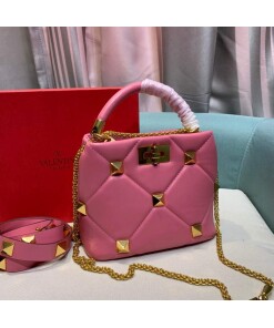 Replica Valentino 0097S Small Roman Stud The Handle Bag In Nappa Pink