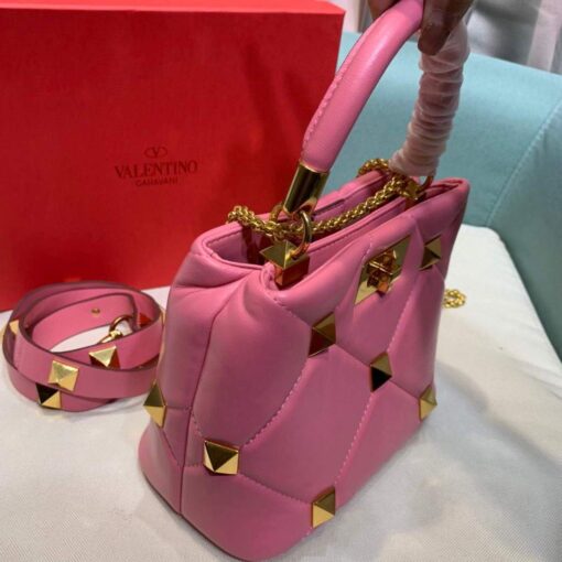 Replica Valentino 0097S Small Roman Stud The Handle Bag In Nappa Pink 5