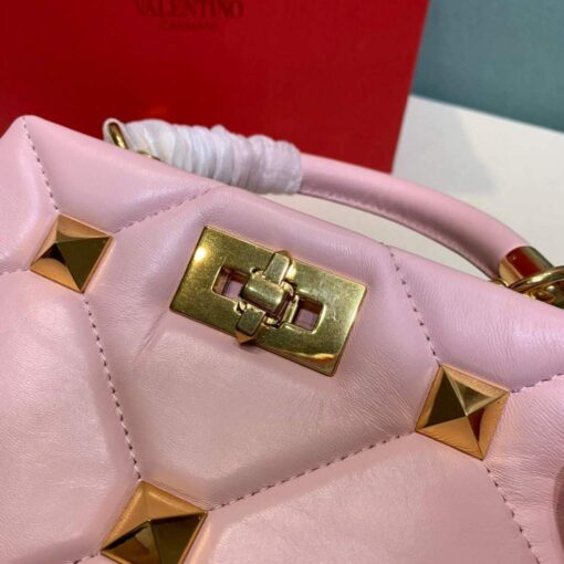 Replica Valentino 0097S Small Roman Stud The Handle Bag In Nappa Light Pink 2