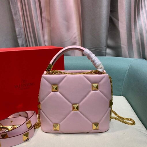 Replica Valentino 0097S Small Roman Stud The Handle Bag In Nappa Light Pink 3