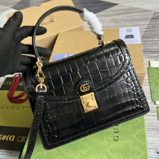 Replica Gucci 651055 Ophidia GG small top handle Crocodile Leather bag Black 3