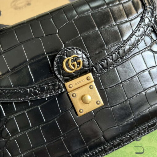 Replica Gucci 651055 Ophidia GG small top handle Crocodile Leather bag Black 4