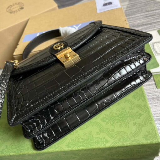 Replica Gucci 651055 Ophidia GG small top handle Crocodile Leather bag Black 5