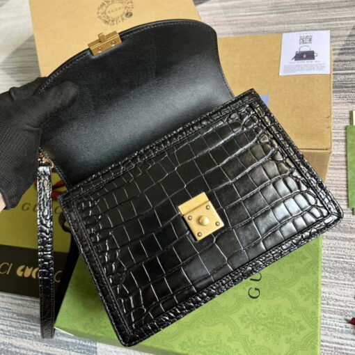 Replica Gucci 651055 Ophidia GG small top handle Crocodile Leather bag Black 6